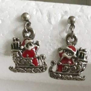 Santa Claus Earrings Sleigh Toys Dangle Posts VTG